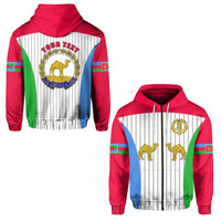 Red zip hoodie with Eritrea flag design and 'Your Text' on back