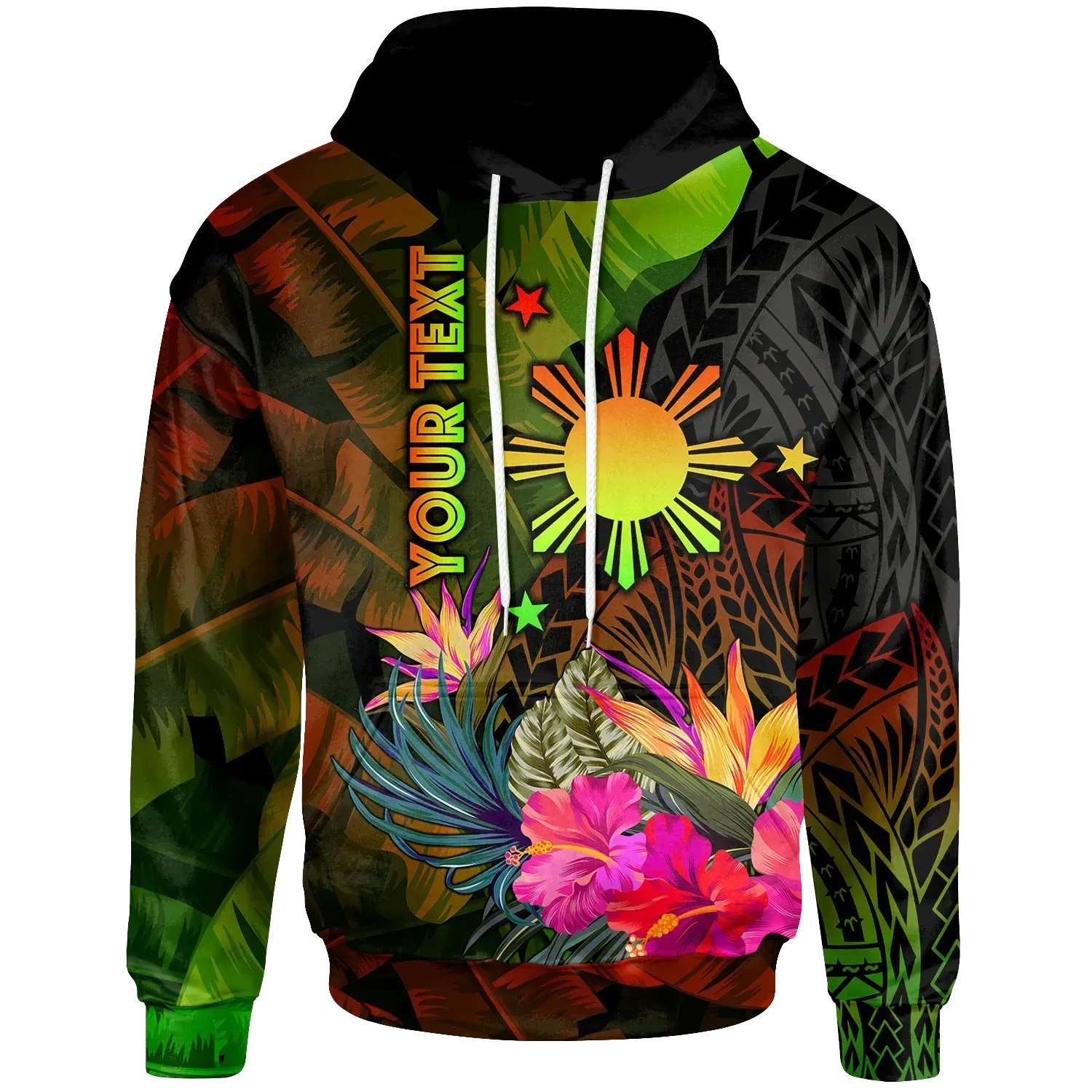 Custom The Philippines Polynesian Hoodie Hibiscus and Banana Leaves RLT6 - Wonder Print Shop