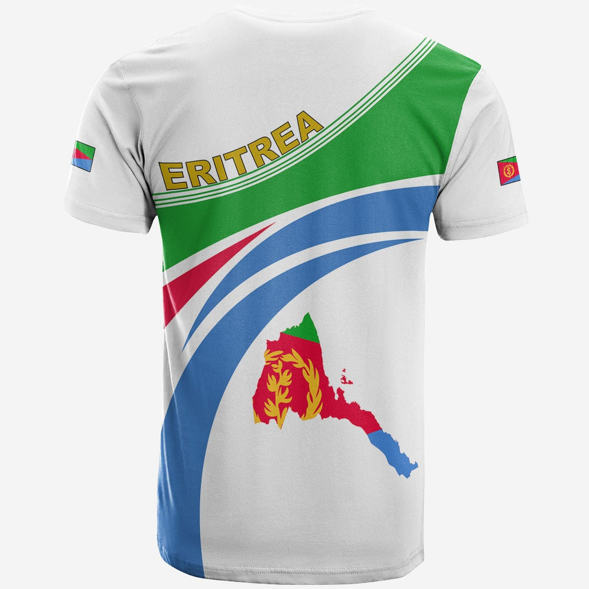 White T-shirt back print with Eritrea map in red, blue, and green flag colors