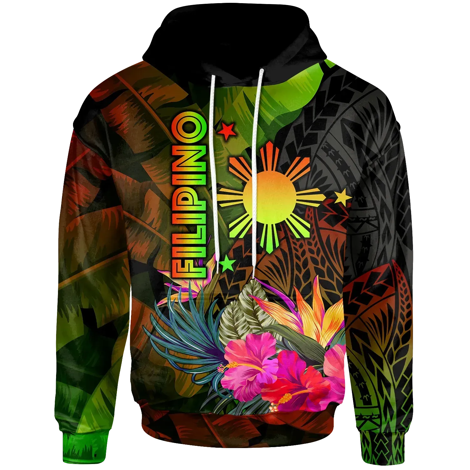 The Philippines Polynesian Hoodie Hibiscus and Banana Leaves RLT6 - Wonder Print Shop