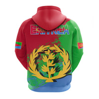 Back Eritrea pullover hoodie in red/green with large tree graphic and 'ERITREA' text