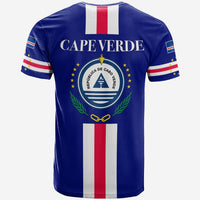 Blue Cape Verde T-shirt back with CAPE VERDE text, large crest, and red/white stripe