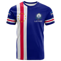 Blue Cape Verde striped T-shirt with red/white vertical panel and chest crest logo