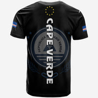Black T‑shirt back with large Cape Verde coat of arms and vertical CABO VERDE text