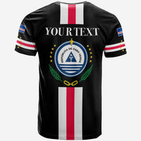Black T-shirt with Cape Verde flag stripe, back print logo with crest and wreath