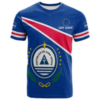 Blue Cape Verde flag T-shirt with large crest, 'CAPE VERDE' on chest