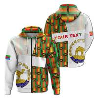 Weißer Zip-Hoodie mit Kente-Muster, Kapuze und Front-Reißverschluss