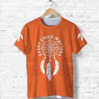 Orange T-shirt with dreamcatcher graphic and “Every Child Matters” text (front)