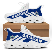 Samoa flag sport clunky sneaker, white upper and sole, blue stripe print
