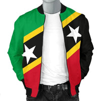 Saint Kitts & Nevis flag bomber jacket, front zip, white stars on green/yellow/red