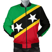 Saint Kitts & Nevis flag bomber jacket in green yellow and red, front zip and white stars