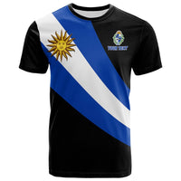 Black Uruguay flag T-shirt with sun emblem and custom text print