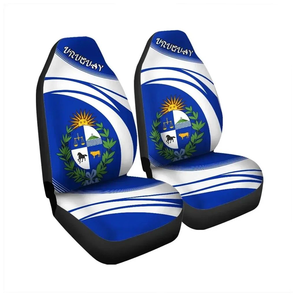 Uruguay car seat covers with blue-and-white flag print, black side trim, set of 2