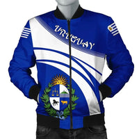 Blue & white Uruguay bomber jacket, full zipper, ribbed cuffs/hem