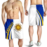 Men's blue-and-white Uruguay flag print shorts with sun emblem