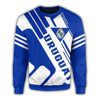 Uruguay sweatshirt, blue with coat of arms logo and striped sleeves