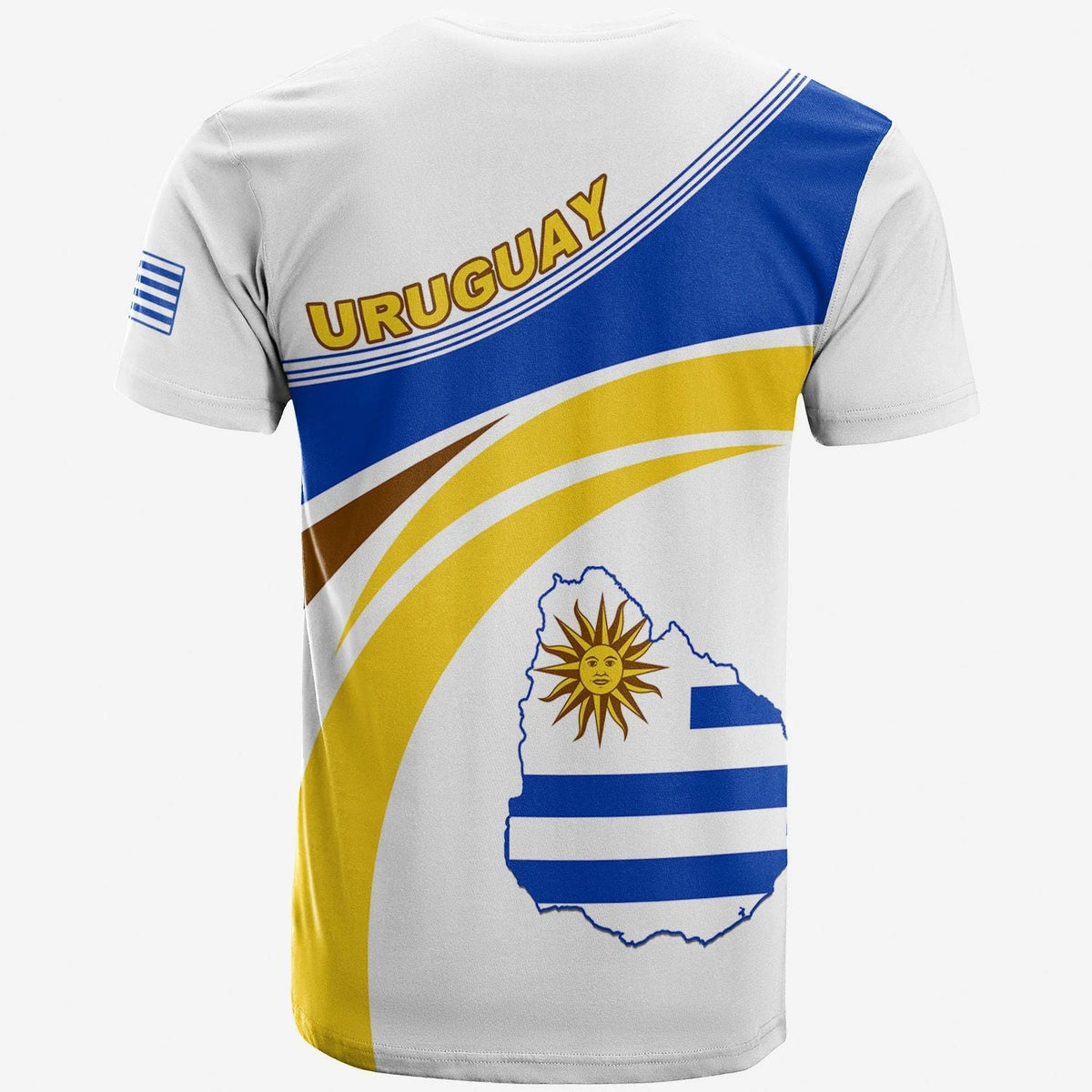 White T-shirt with back design: URUGUAY text and Uruguay map