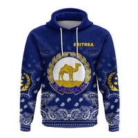 Blue pullover hoodie, Eritrea crest graphic with paisley pattern, yellow accents