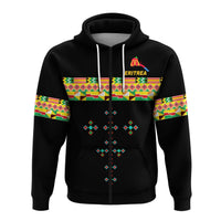 Black zip hoodie with colorful Eritrea graphic and geometric pattern across the chest