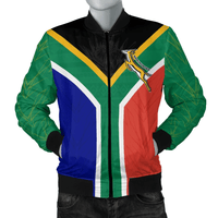 Front view green tri-color bomber jacket with black ribbed cuffs and zip closure