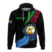 Black pullover hoodie with ERITREA text and colorful crest logo on chest