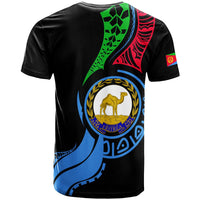 Black Eritrea pride T-shirt back graphic with flag colors and circular emblem