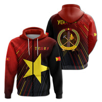 Zip hoodie in black/red with large yellow star front graphic and drawstring hood