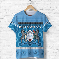 Blue Botswana T-shirt with flag, zebras, 'Pula' and patterned trim