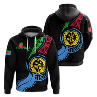 Black pullover hoodie with Eritrea flag map graphic and lion emblem, front view