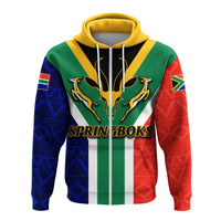 Springboks zip hoodie, multicolor African stripe and logo front with yellow hood