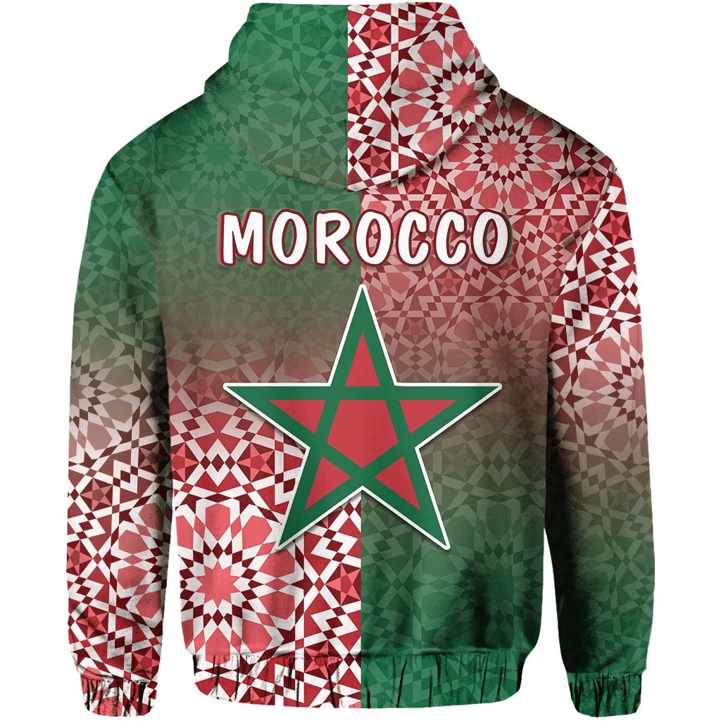 Moroccan hoodie with hood, large red-green star and 'MOROCCO' lettering on front
