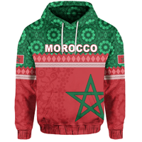 Red and green Moroccan graphic pullover hoodie, hood with drawstrings and front pocket