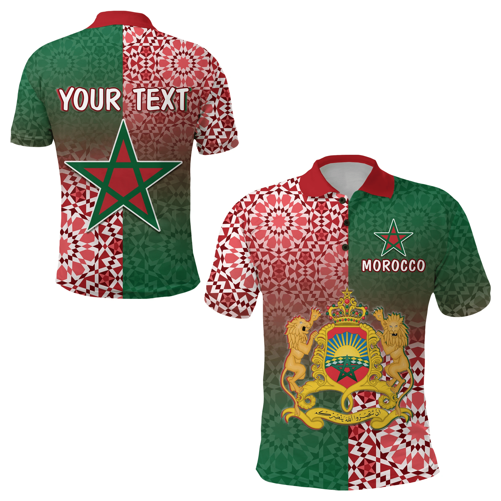 Custom Morocco Polo Shirt Pattern Coat Of Arms LT13 - Wonder Print Shop