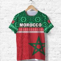Morocco graphic T-shirt, green and red with “MOROCCO” text and green star emblem