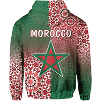 Back of Morocco zip hoodie with MOROCCO text and large green-red star