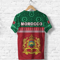 Morocco graphic T-shirt with “MOROCCO” text and Moroccan crest with lions on red