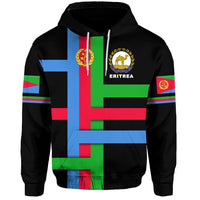 Black pullover hoodie front with Eritrea emblem, 'ERITREA' text, drawstrings