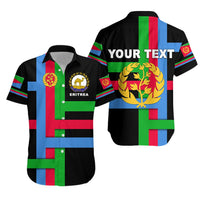 Unisex black Eritrea Hawaiian shirt with flag print, leaf and crest graphics.