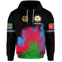 Black pullover hoodie with front “ERITREA” emblem and flag stripe accents on sleeves