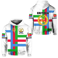 White pullover hoodie with Eritrea flag graphic on front and full back panel