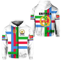 White zip hoodie with Eritrea flag graphic, front and back panels, full zipper