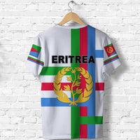 White Eritrea flag T-shirt back graphic with 'ERITREA' and gold tree emblem