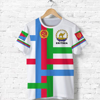 White Eritrea flag T-shirt with front crest, gold wreath, and bold 'ERITREA' text