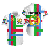 White Hawaiian shirt with Eritrea flag print, button-front short sleeves (unisex)