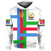 Weißer Hoodie mit Kapuze, Kordeln und Eritrea-Flaggenprint vorn
