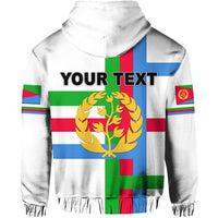 Back view: white zip hoodie with large Eritrea tree emblem and 'YOUR TEXT' print