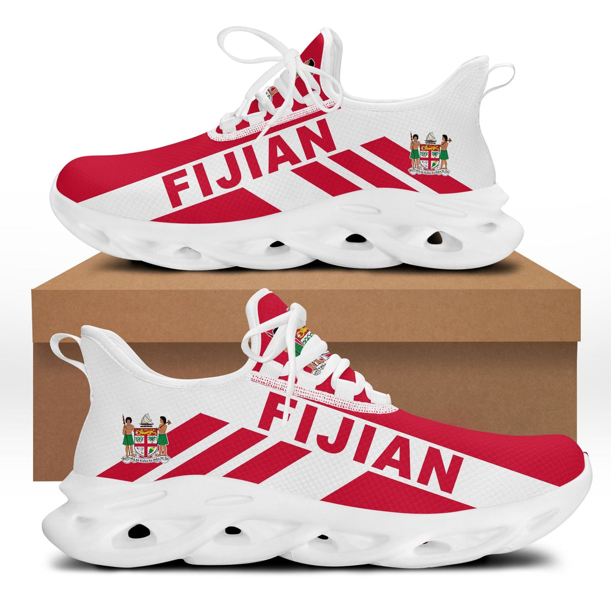 Red/white Fiji flag chunky sneakers, lace-up, white sole