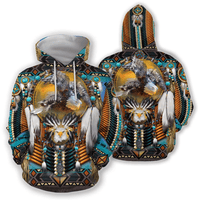 Zip hoodie featuring bald eagle and dreamcatcher graphic on front, turquoise and brown