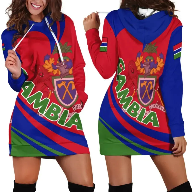 Multicolor Gambia hoodie dress, long sleeves with front graphic print and pouch pocket