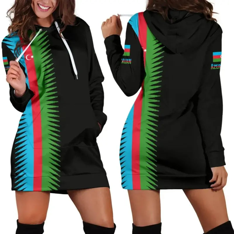 Azerbaijan Hoodie Dress United Flag (Black) RLT8 - Wonder Print Shop